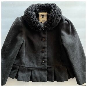Gymboree faux fur pleated peplum button pea coat jacket